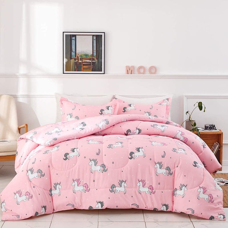 UOZZI BEDDING Bed in a Bag 6 Pieces Twin Size Unicorn Pink with Rainbow Star - Soft Microfiber, Reversible Bed Comforter Set (1 Comforter, 2 Pillow Shams, 1 Flat Sheet, 1 Fitted Sheet, 1 Pillowcases) - Image 3